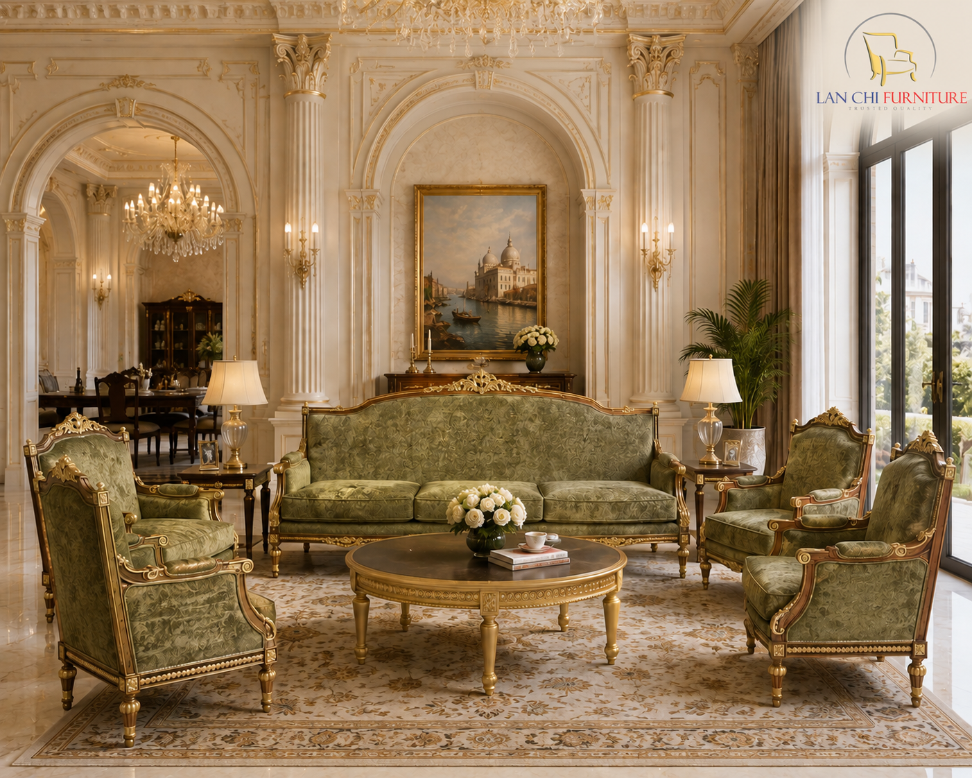 Bàn Trà Tròn Louis XVI Dát Vàng